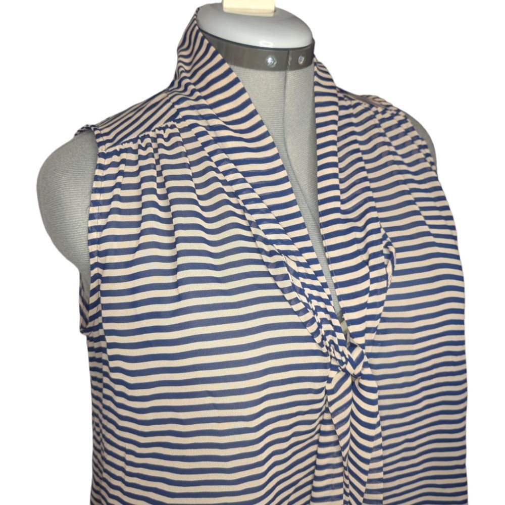 Women's Paper Crane Sheer Striped Relaxed Hi-Lo Tie Blouse - Picture 3 of 8